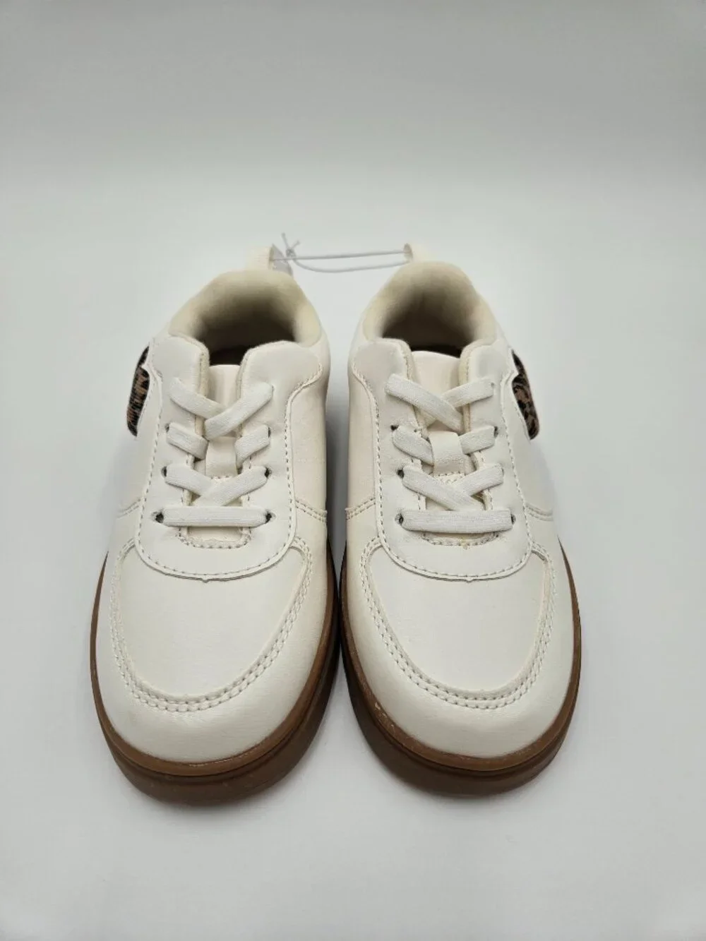 NWT Old Navy Kids Court Sneakers | Cream with Leopard Heart | Size 11